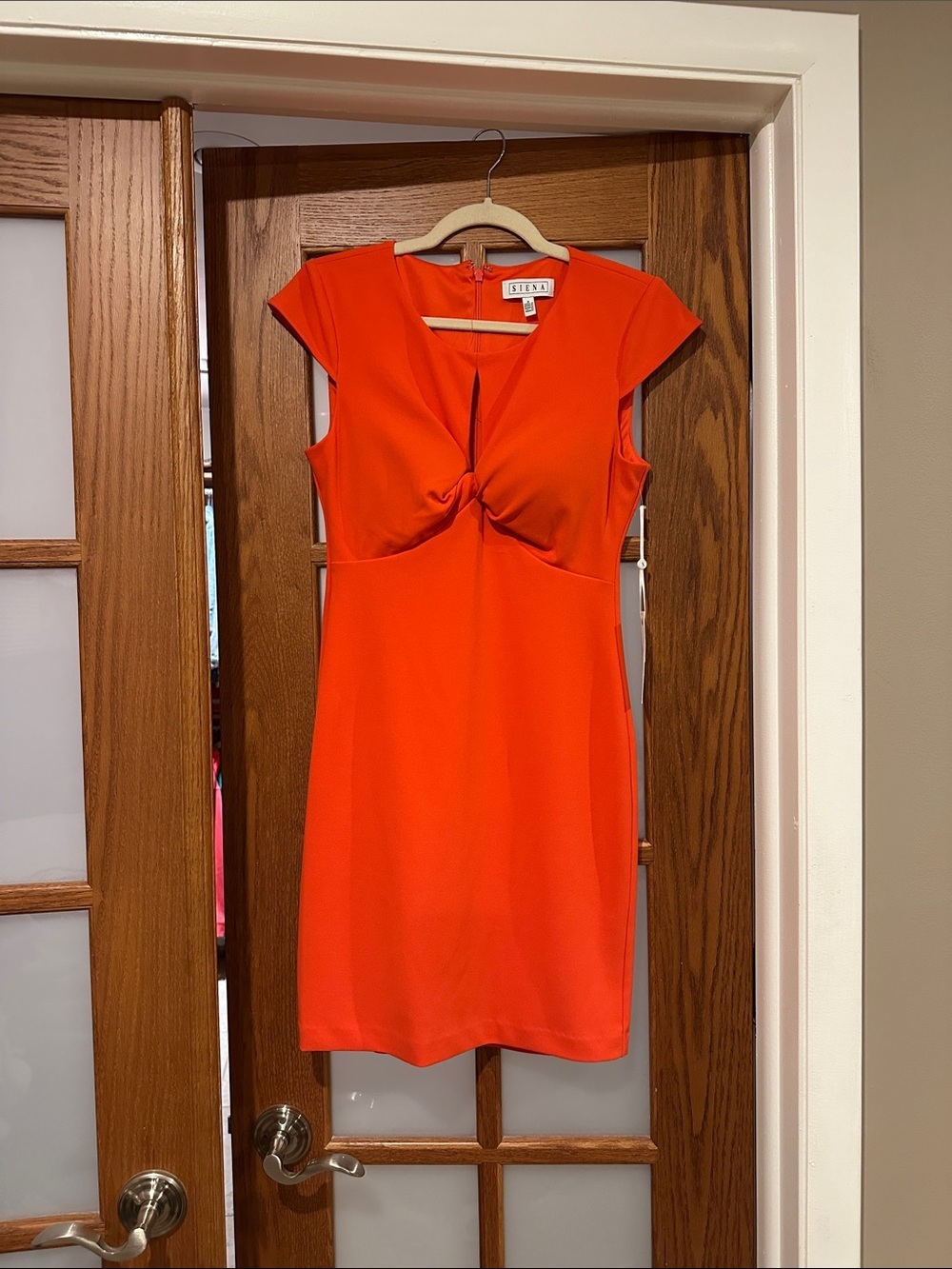 Twist-Front Cap Sleeve Mini Dress in Hot Coral​